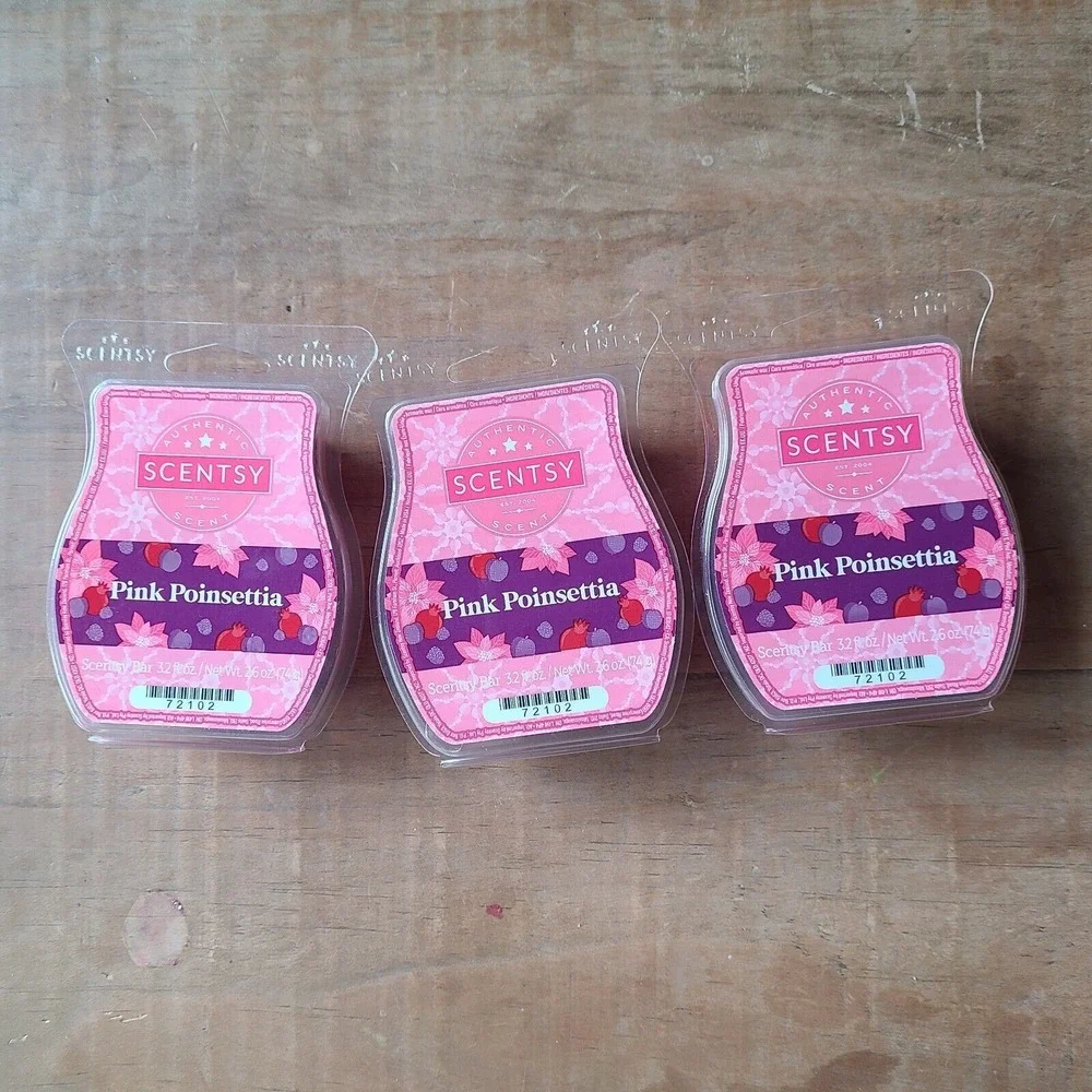 Scentsy PINK POINSETTIA Wax Bar Christmas Holiday 3.2fl oz each‎ Lot of 3